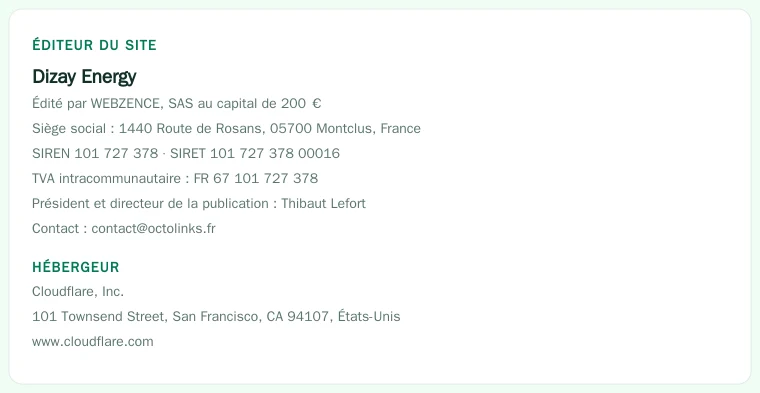 Coordonnées légales de l&rsquo;éditeur et de l&rsquo;hébergeur du site