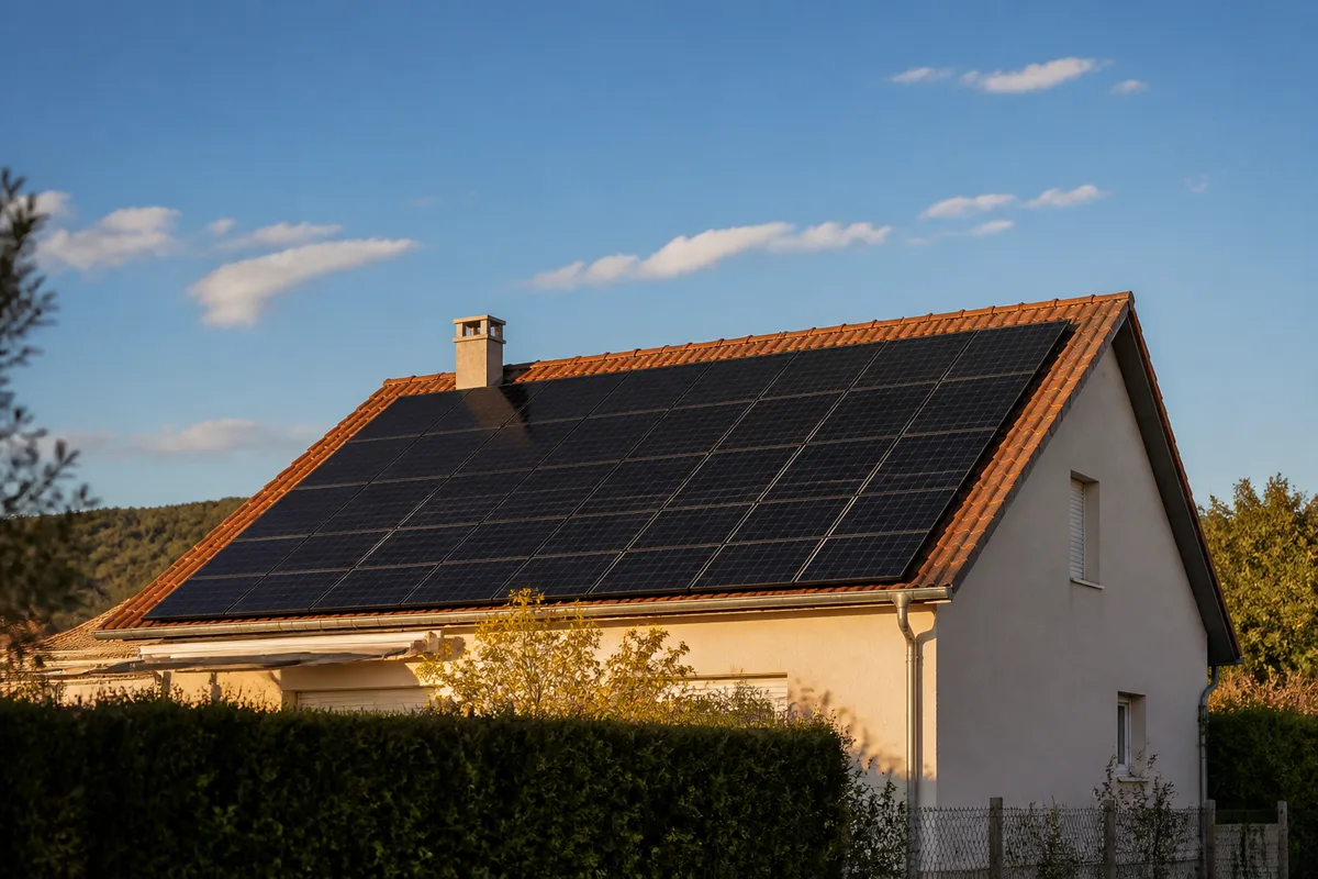 Batterie de stockage domestique murale installée dans un garage à côté du tableau électrique