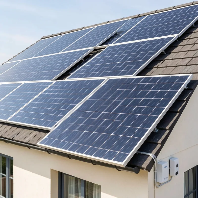 Panneaux solaires posés sur bacs lestés au-dessus d&rsquo;un immeuble à toit plat de Villeurbanne